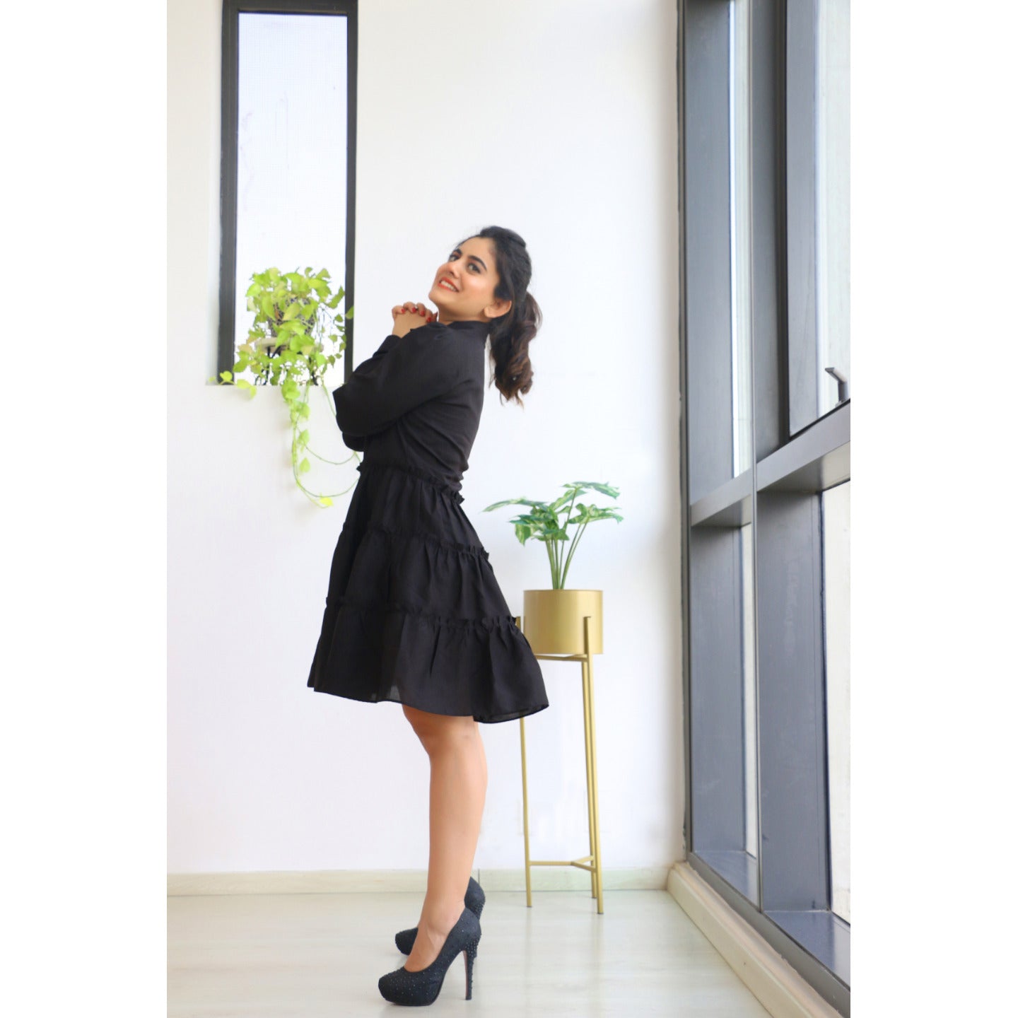 Button Me Down Skater Dress (Black)