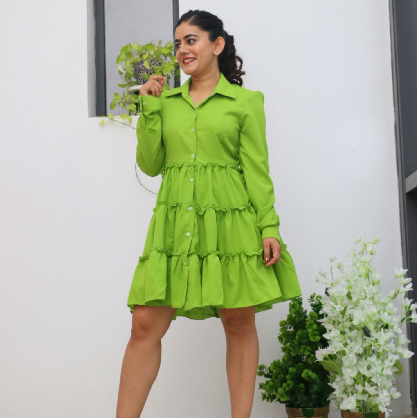 Button me down Skater Dress (Neon)