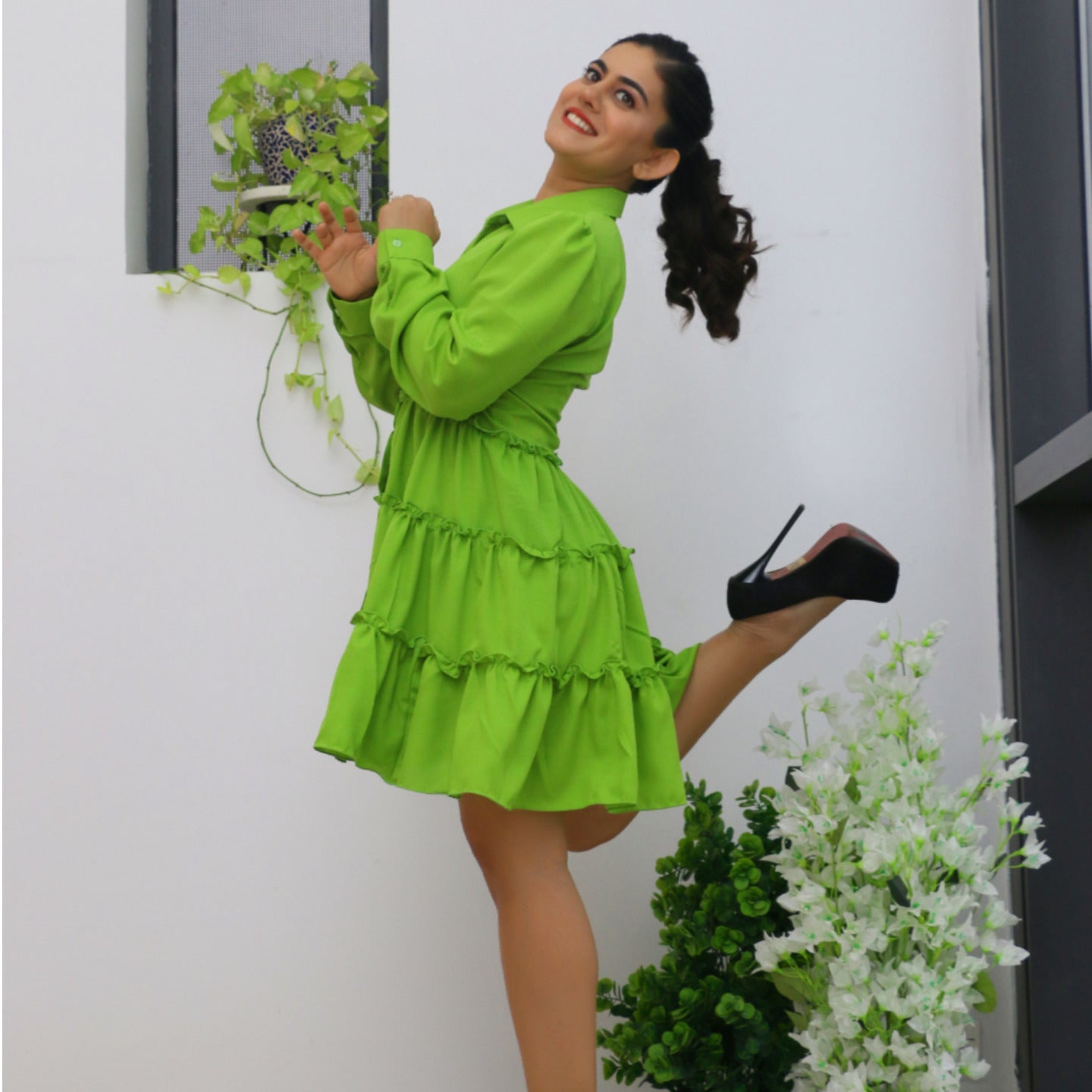 Button me down Skater Dress (Neon)